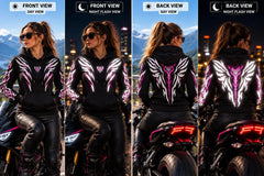 Armored Motorcycle Hoodie for Women in Valkyrie Wings Reflective Pink Print