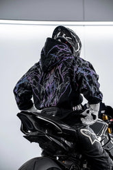 CE Level 2 Armored Motorcycle Hoodie in Purple Thorn with Reflective Print