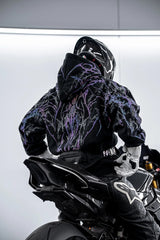 CE Level 2 Armored Motorcycle Hoodie in Purple Thorn with Reflective Print