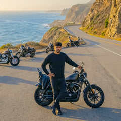 Kevlar Lined Black Long Sleeve Motorcycle Base Layer Shirt