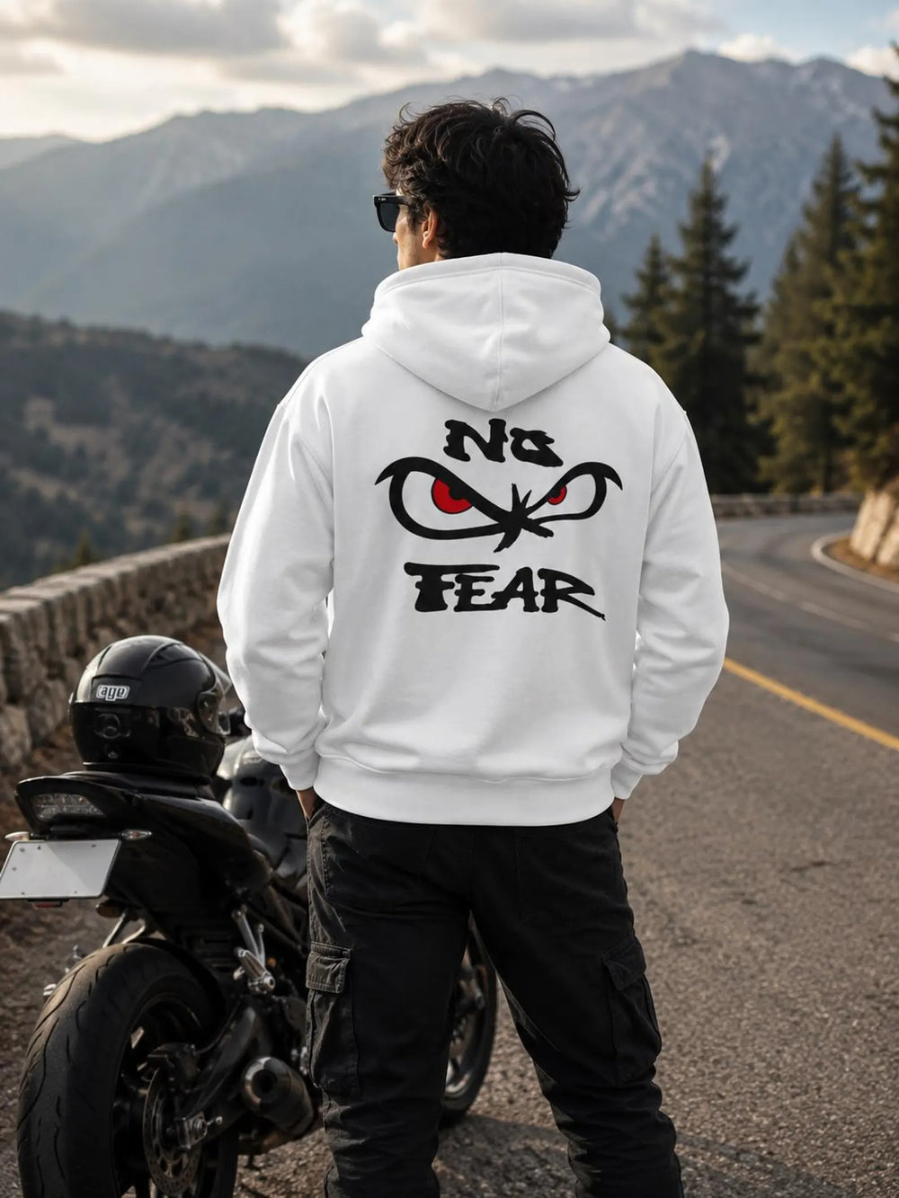Aramid Kevlar Motorcycle Hoodie in White with No Fear Back Print