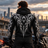 Armored Motorcycle Hoodie with Night Reaper Reflective Silver Skull Pattern