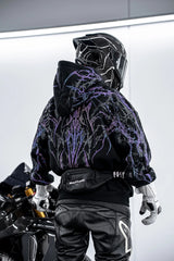 CE Level 2 Armored Motorcycle Hoodie in Purple Thorn with Reflective Print