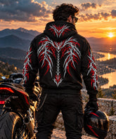 CE Level 2 Armored Motorcycle Reflective Hoodie with Red Gothic Dragon Wing Print