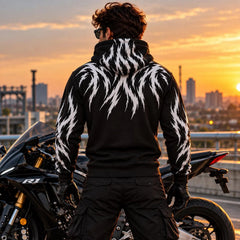 Claw Flame Armored Motorcycle Reflective Hoodie in Black