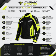 High-Visibility Mesh Motorcycle Jacket in Neon Yellow & Black with CE Armor