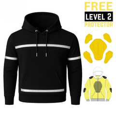 Kevlar Lined Pullover Motorcycle Hoodie in Black with Reflective Stripes