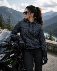 Women's Kevlar Motorcycle Hoodie in Black with Leopard Print