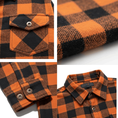 Men's Kevlar-Lined Flannel Motorcycle Riding Shirt in Orange with Armor