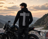 Men's Kevlar Motorcycle Hoodie in Black with Blessed Obsession Reflective