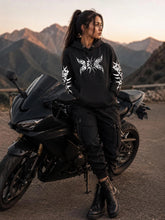 Women's Kevlar-Lined Motorbike Hoodie in Black with Tribal Butterfly Print