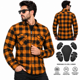 Men's Kevlar-Lined Flannel Motorcycle Riding Shirt in Orange with Armor