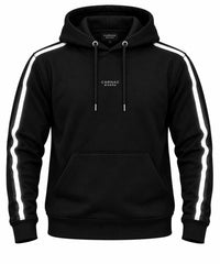 Aramid Lined Motorcycle Armored Hoodie in Black with Reflective Racing Stripes