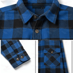 Men's Kevlar-Lined Flannel Motorcycle Riding Shirt in Blue with Armor