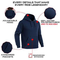 Kevlar Lined Pull-Over Motorbike Hoodie in Navy Blue
