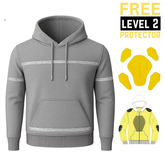 Unisex Reflective Stripe Kevlar Riding Hoodie in Gray with CE Level 2 Armor