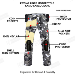 Kevlar-Lined Motorcycle Riding Pants in Camo Cargo with Level 1 Armored
