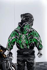 Armored Motorcycle Reflective Hoodie in Green Thorn with CE Level 2 Protection