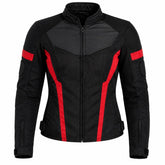Women's Armored Motorcycle Mesh Jacket in Black & Red with CE Level 2 Armor