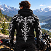 Armored Motorcycle Hoodie Demon Spine Reflective Silver Tribal Pattern