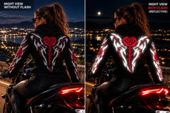 Armored Motorcycle Hoodie for Women in Rose Thorn with Reflective Silver Print