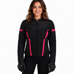 Women's Armored Motorcycle Mesh Jacket in Black & Pink with CE Level 2 Armor