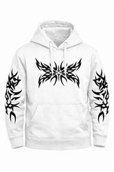 Women's Kevlar Lined Motorbike Hoodie White Tribal Butterfly Print