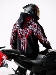 Red and Gray Thorn CE Level 2 Armored Motorcycle Hoodie with Reflective Print