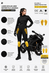 Armored Motorcycle Leggings for Women in Black with CE Level 2 Protection