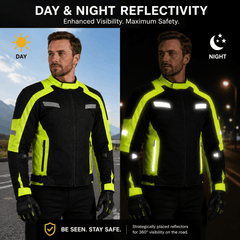 High-Visibility Mesh Motorcycle Jacket in Neon Yellow & Black with CE Armor