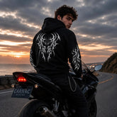 Men's Kevlar Motorcycle Hoodie in Black with Tribal Print