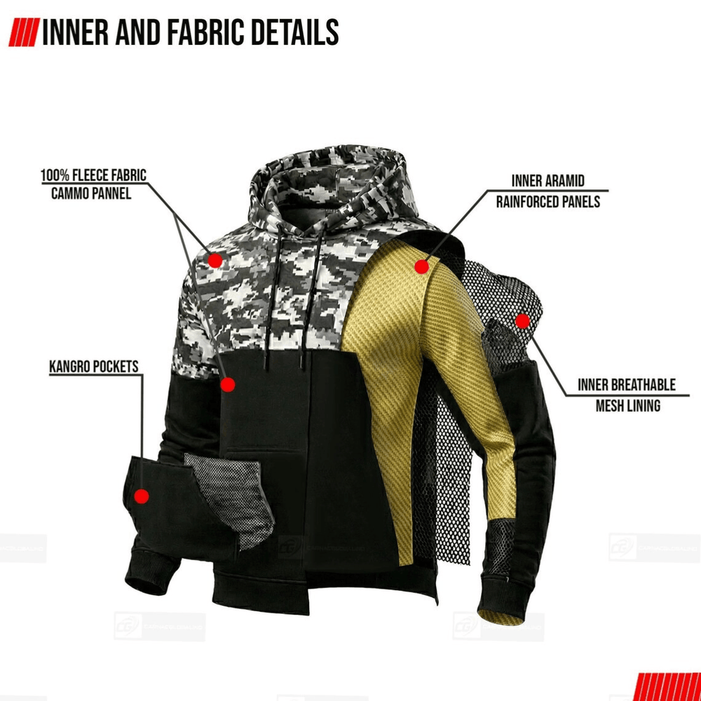 Unisex Kevlar Motorbike Digital Camo Hoodie with Free Level 2 Armor Protectors