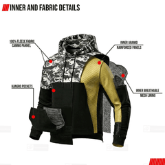 Unisex Kevlar Motorbike Digital Camo Hoodie with Free Level 2 Armor Protectors