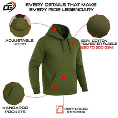 Unisex Aramid Motorcycle Hoodie in Olive Green with CE Level 2 Armor
