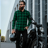Kevlar-Lined Motorcycle Flannel Shirt in Dark Green