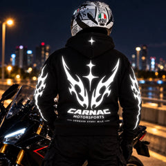 Armored Motorcycle Hoodie with Reflective Tribal Vortex Print, CE Level 2