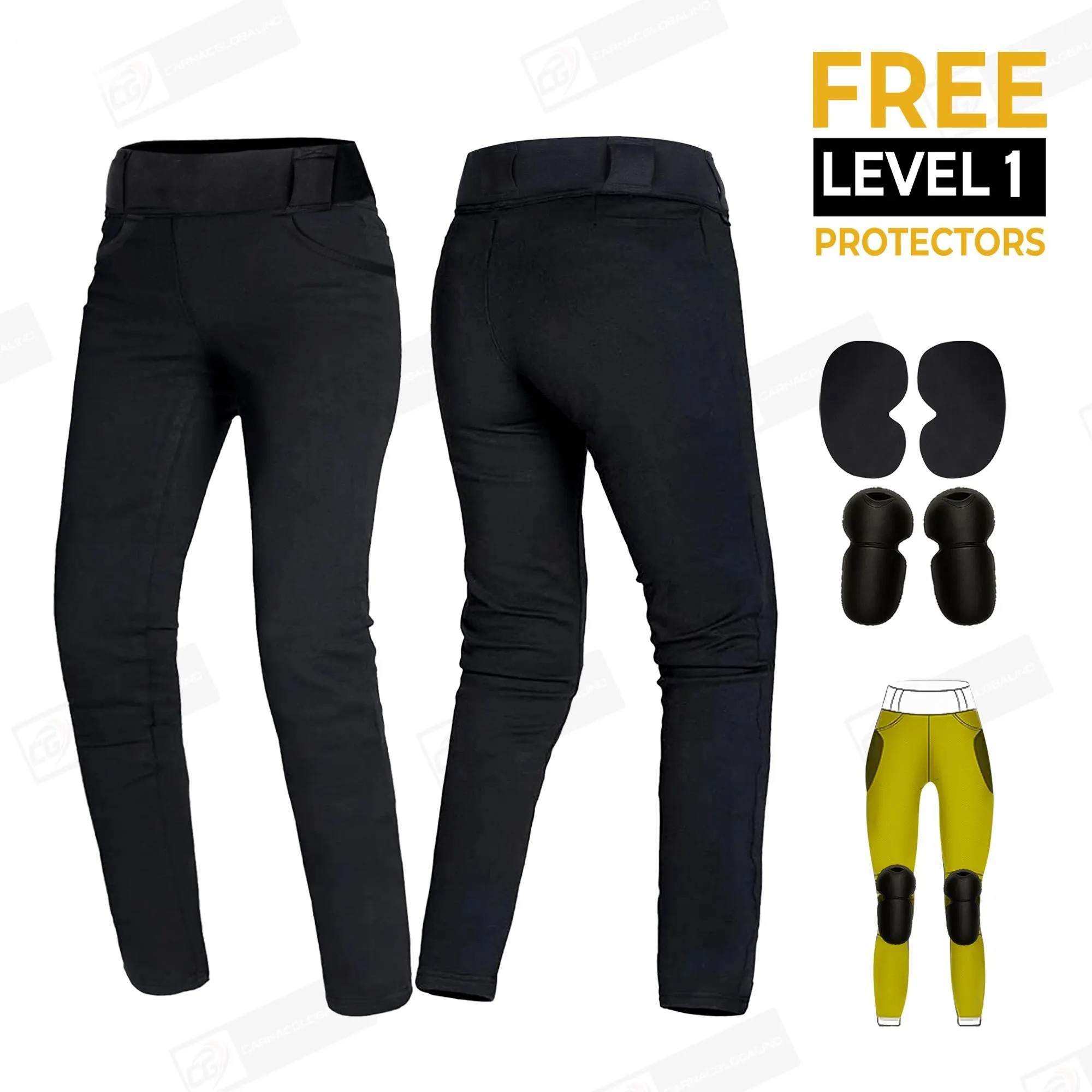 Armored Motorcycle Leggings for Women in Black with CE Level 2 Protection