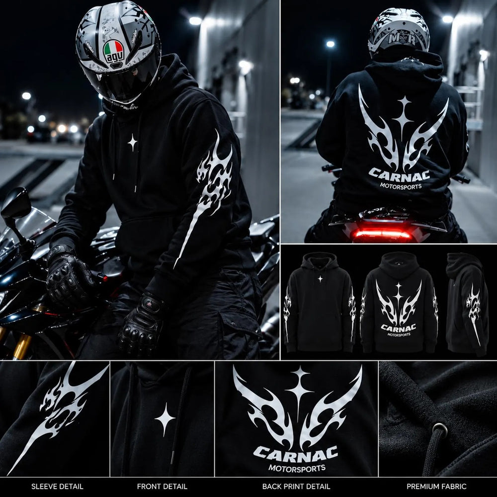 Armored Motorcycle Hoodie with Reflective Tribal Vortex Print, CE Level 2