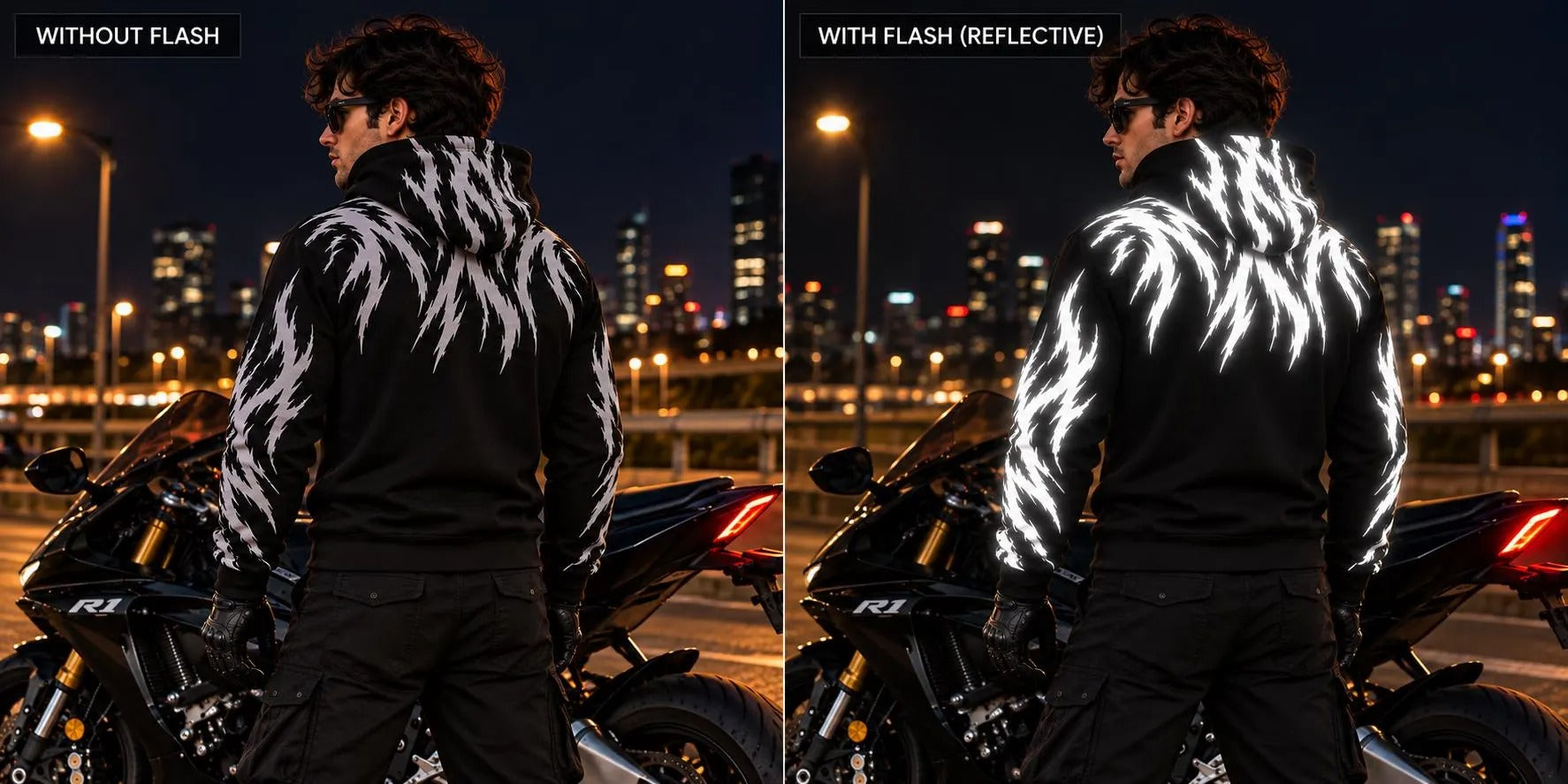 Claw Flame Armored Motorcycle Reflective Hoodie in Black