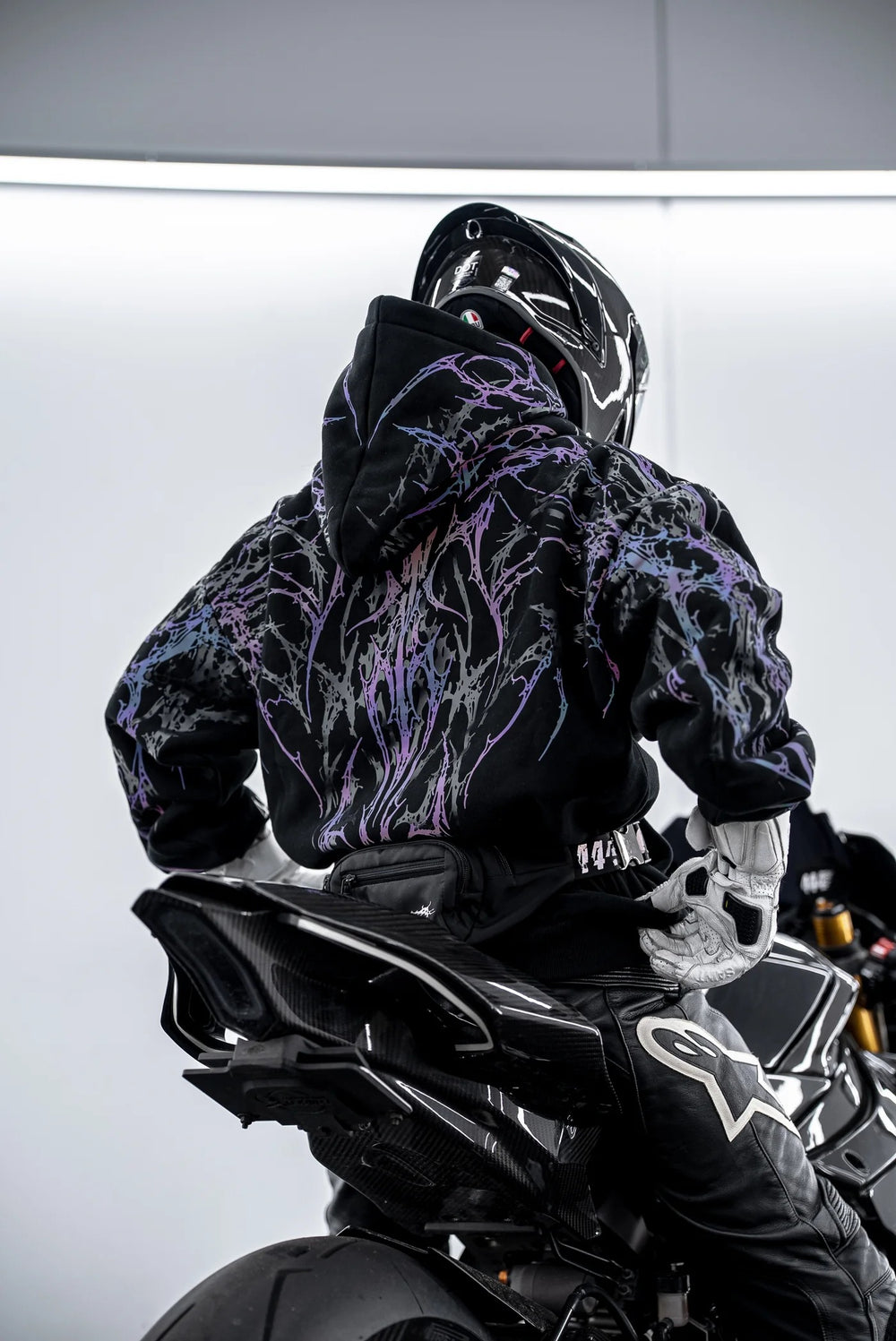 CE Level 2 Armored Motorcycle Hoodie in Purple Thorn with Reflective Print
