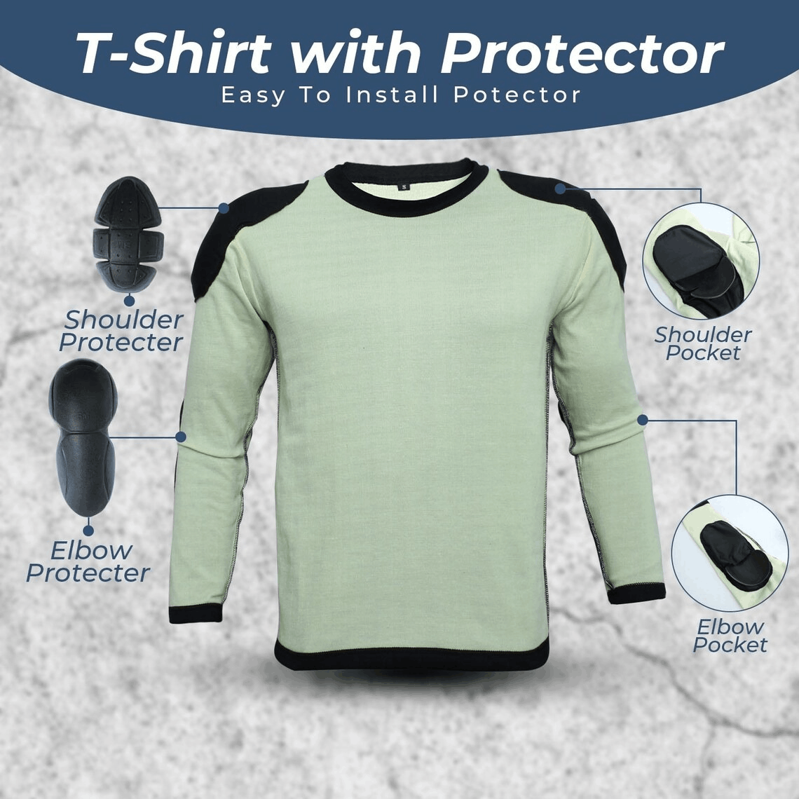 Kevlar Lined Motorcycle T-Shirt in Black with CE Level 1 Armour
