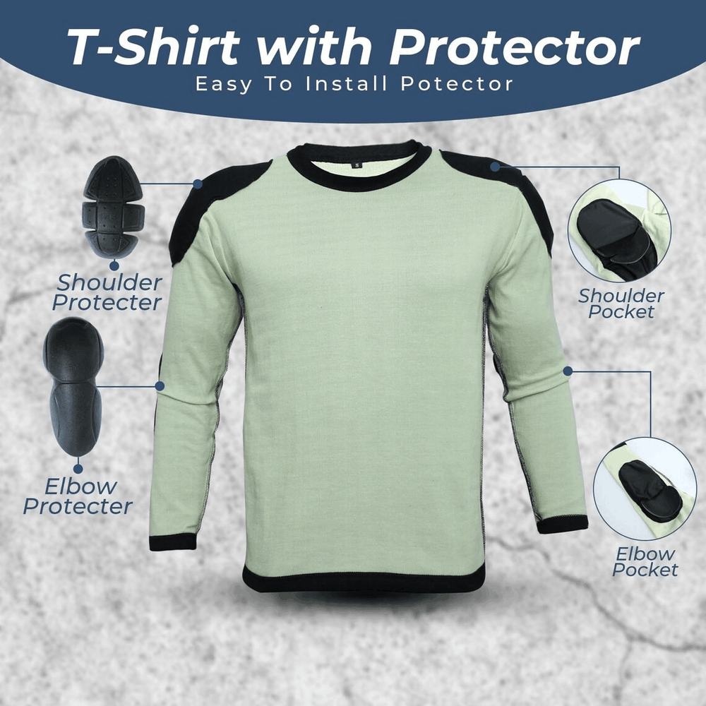 Kevlar Lined Motorcycle T-Shirt in Black with CE Level 1 Armour