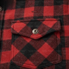 Men's Kevlar-Lined Flannel Motorcycle Riding Shirt in Red with Armor