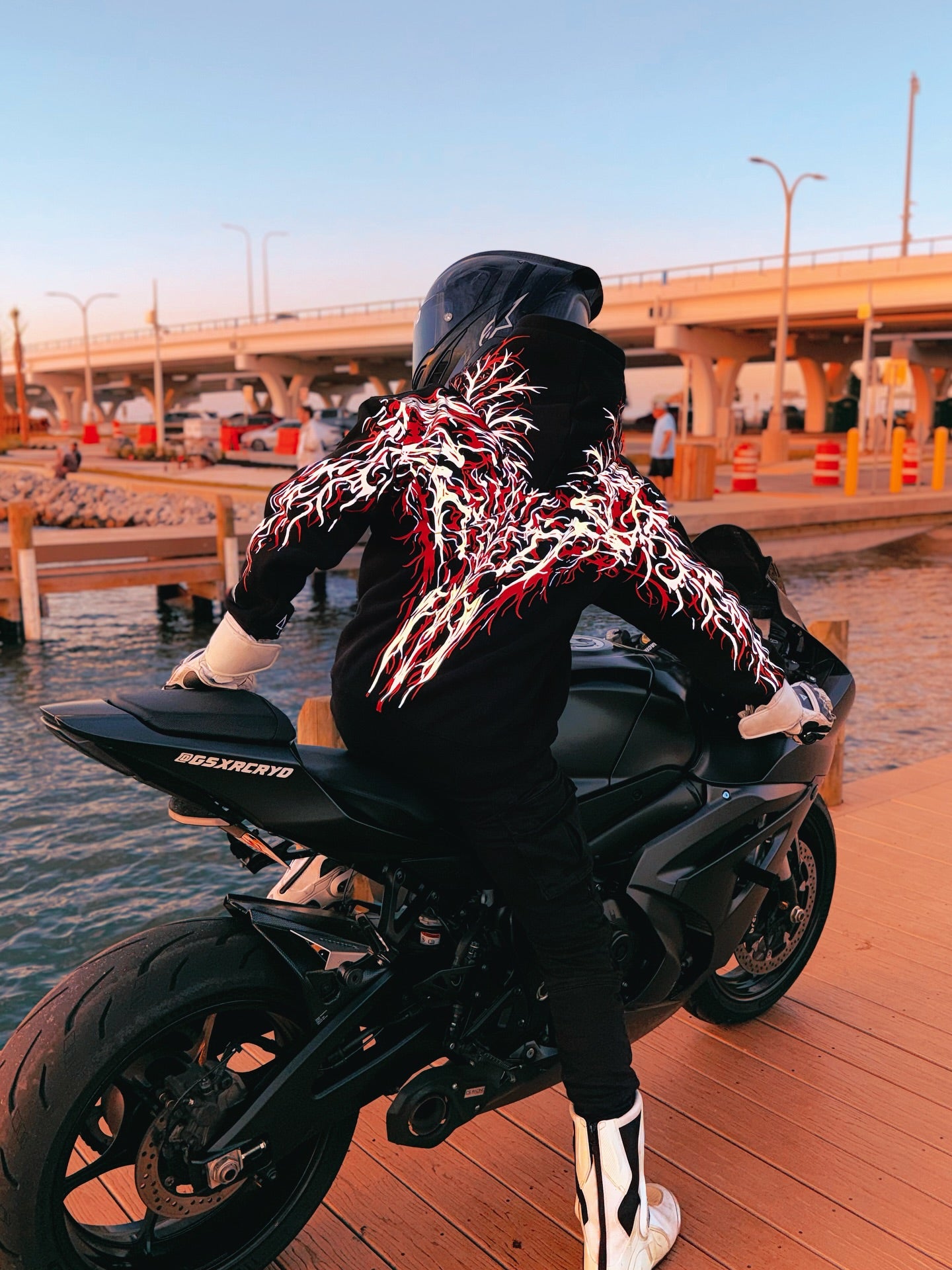 Red and Gray Thorn CE Level 2 Armored Motorcycle Hoodie with Reflective Print