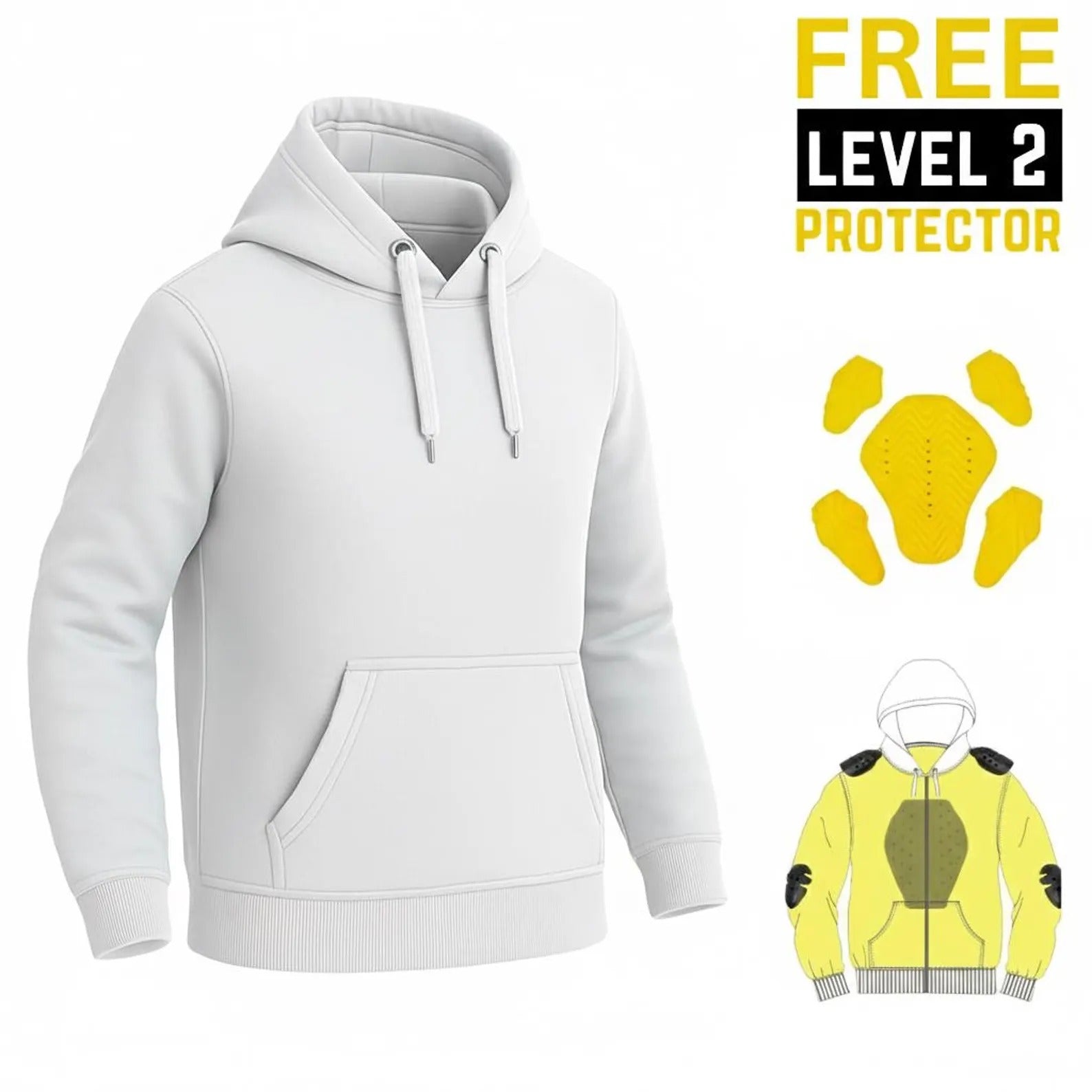 Unisex Aramid Motorcycle Hoodie in White with CE Level 2 Armor