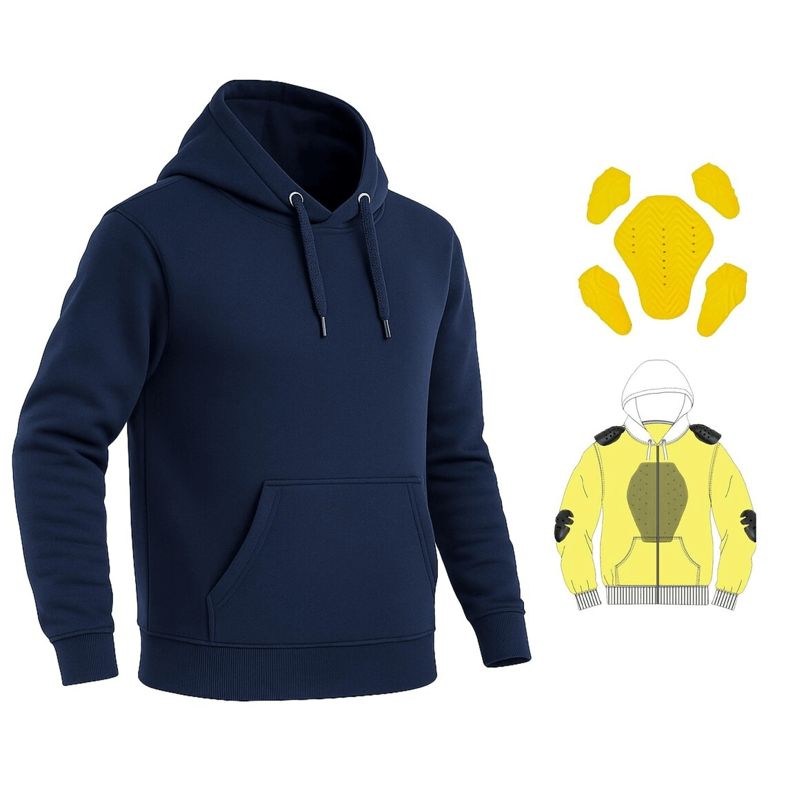 Kevlar Lined Pull-Over Motorbike Hoodie in Navy Blue