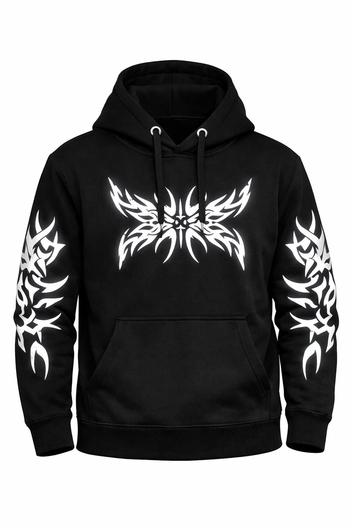 Women's Kevlar-Lined Motorbike Hoodie in Black with Tribal Butterfly Print