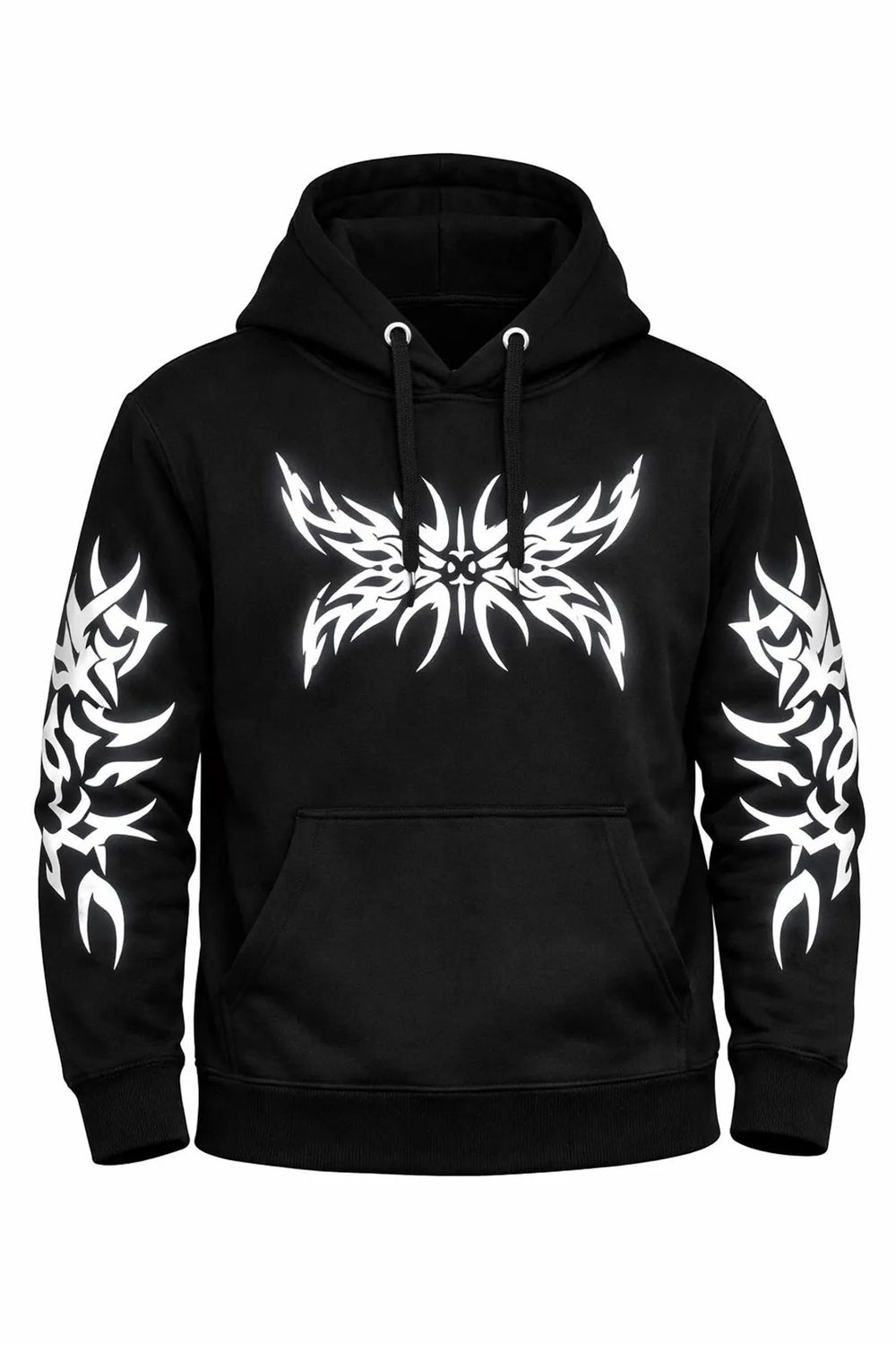 Women's Kevlar-Lined Motorbike Hoodie in Black with Tribal Butterfly Print