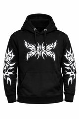 Women's Kevlar-Lined Motorbike Hoodie in Black with Tribal Butterfly Print
