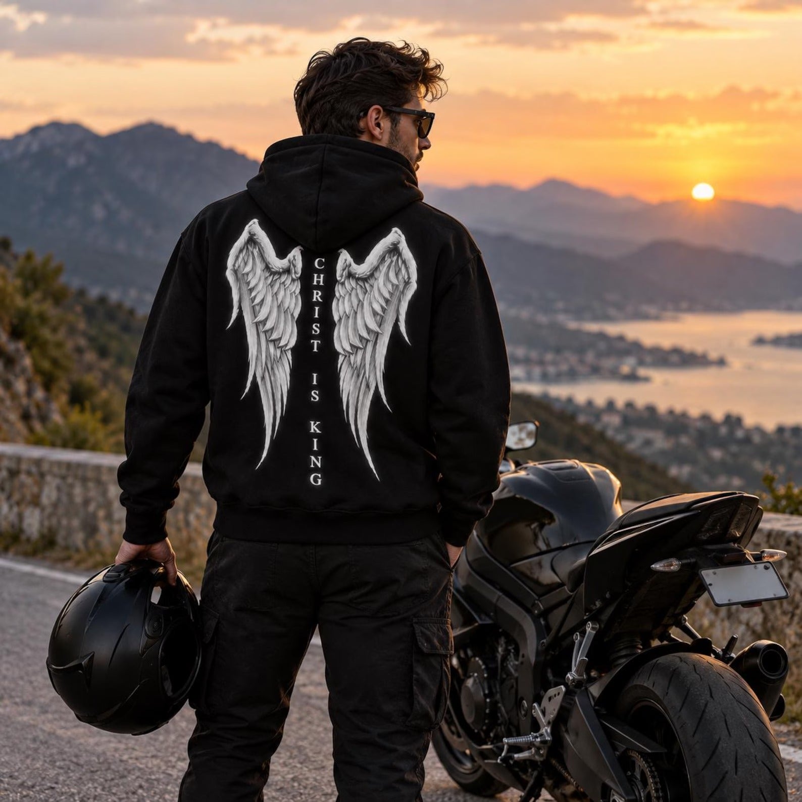 Angel Wings Armored Motorcycle Reflective Hoodie in Black